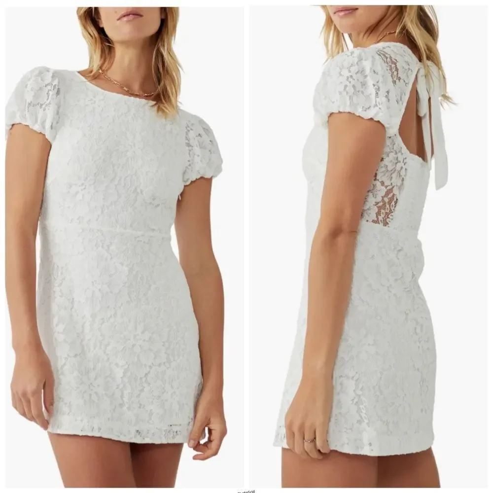 Revolve Free People White Hailee Puff Sleeve Lace Mini Dress